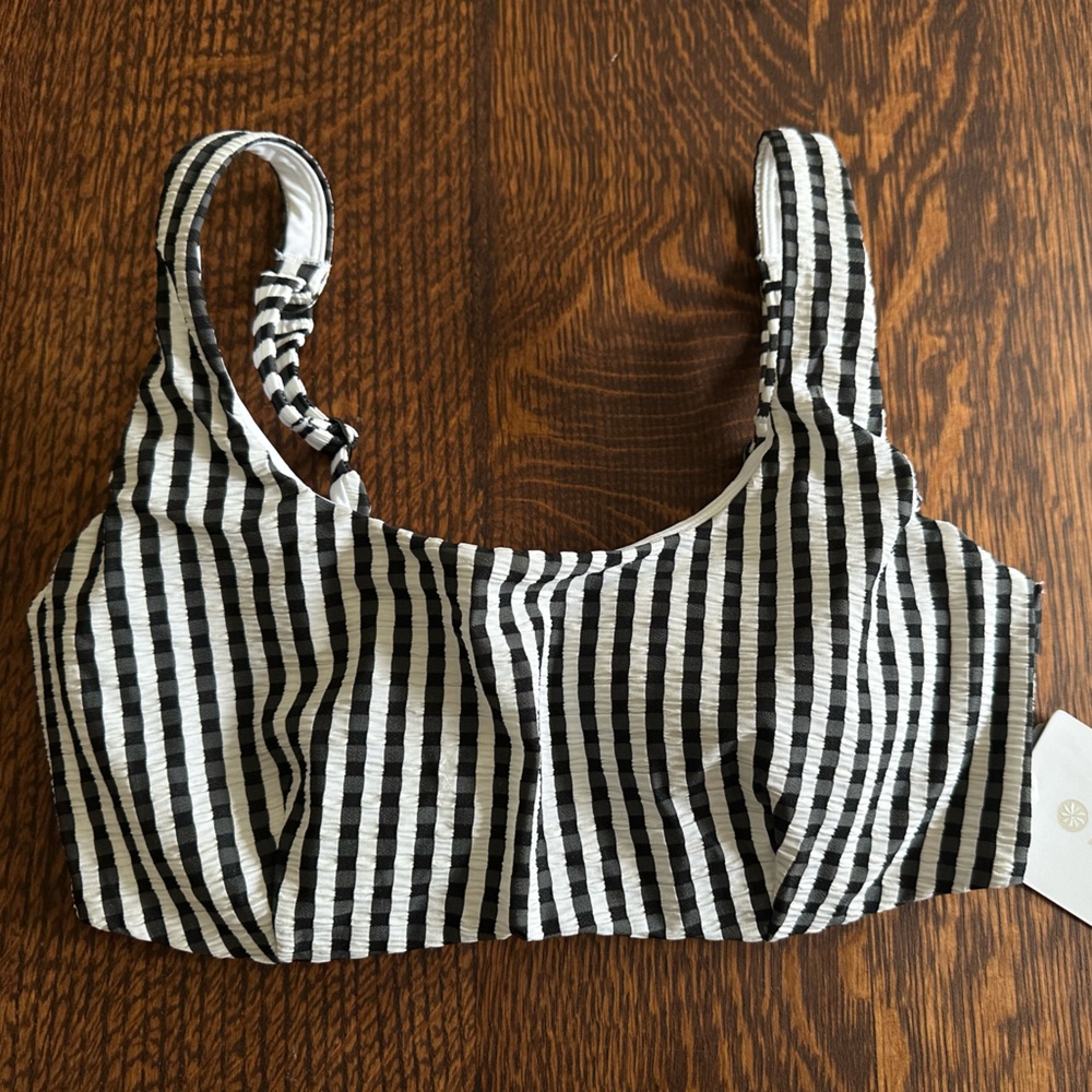 Striped Black and White Athleta ribbed Bikini top